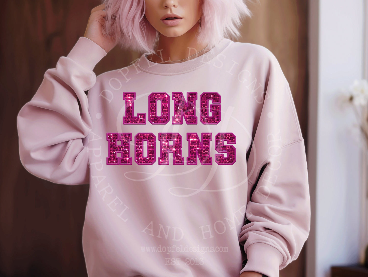 Longhorns Pink Out Faux Sequin Embroidery Digital Download