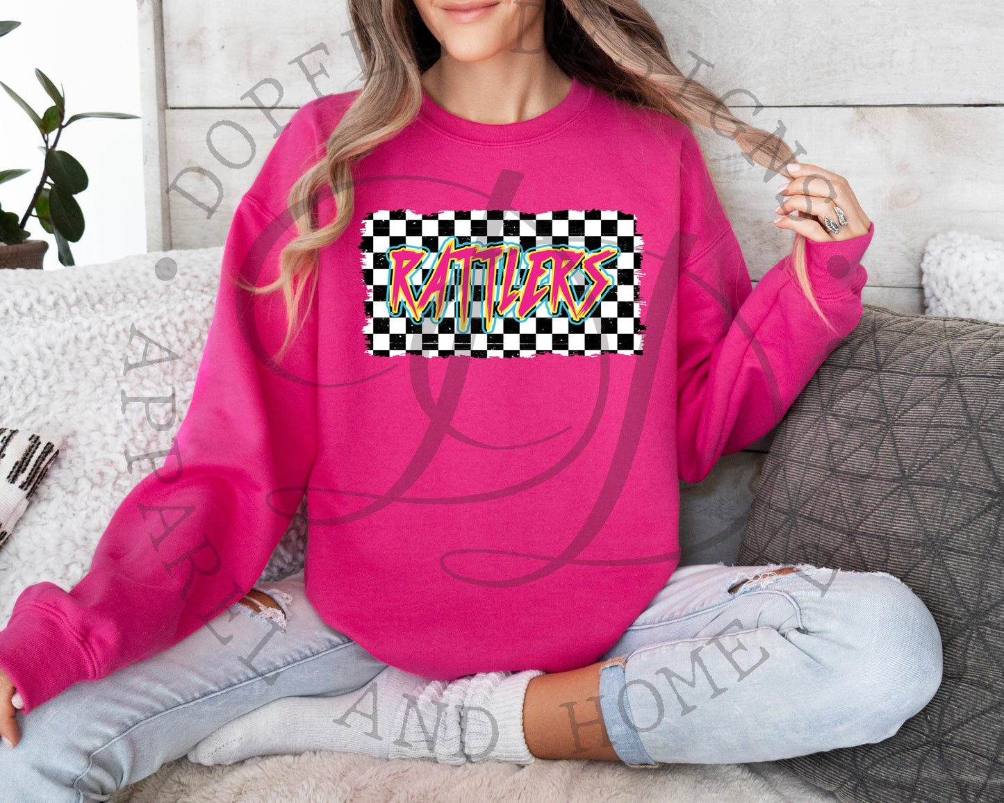 Rattlers Checkered Neon Graffiti Digital Download