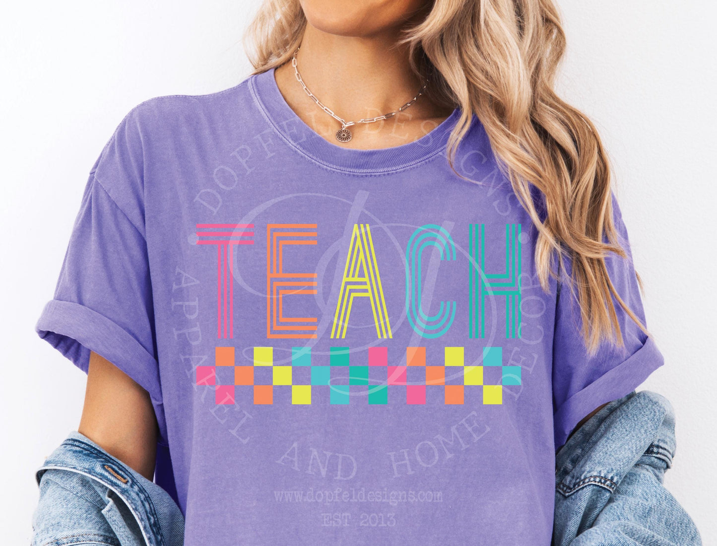 Teach NEON Checkered Digital Download