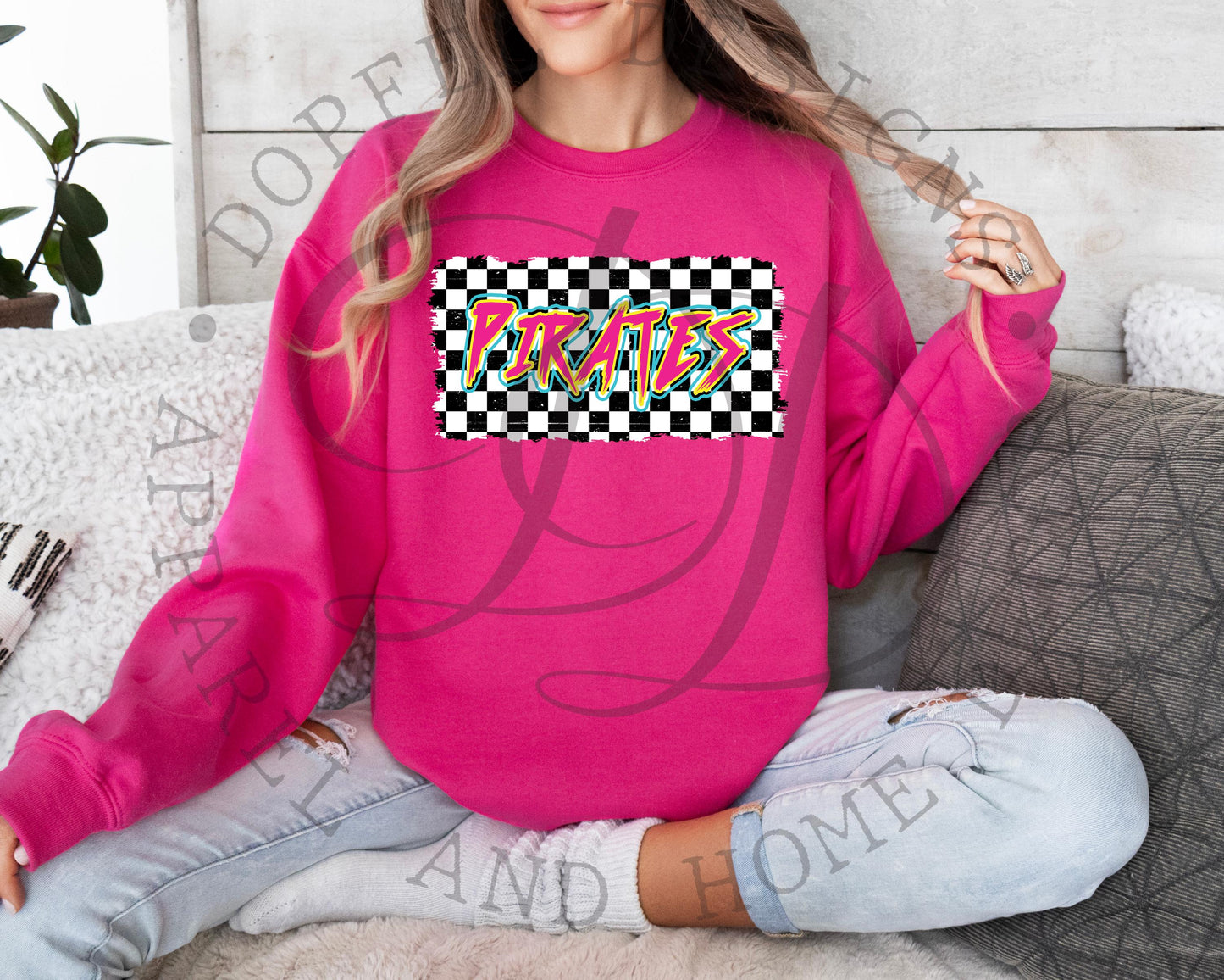 Pirates Checkered Neon Graffiti Digital Download