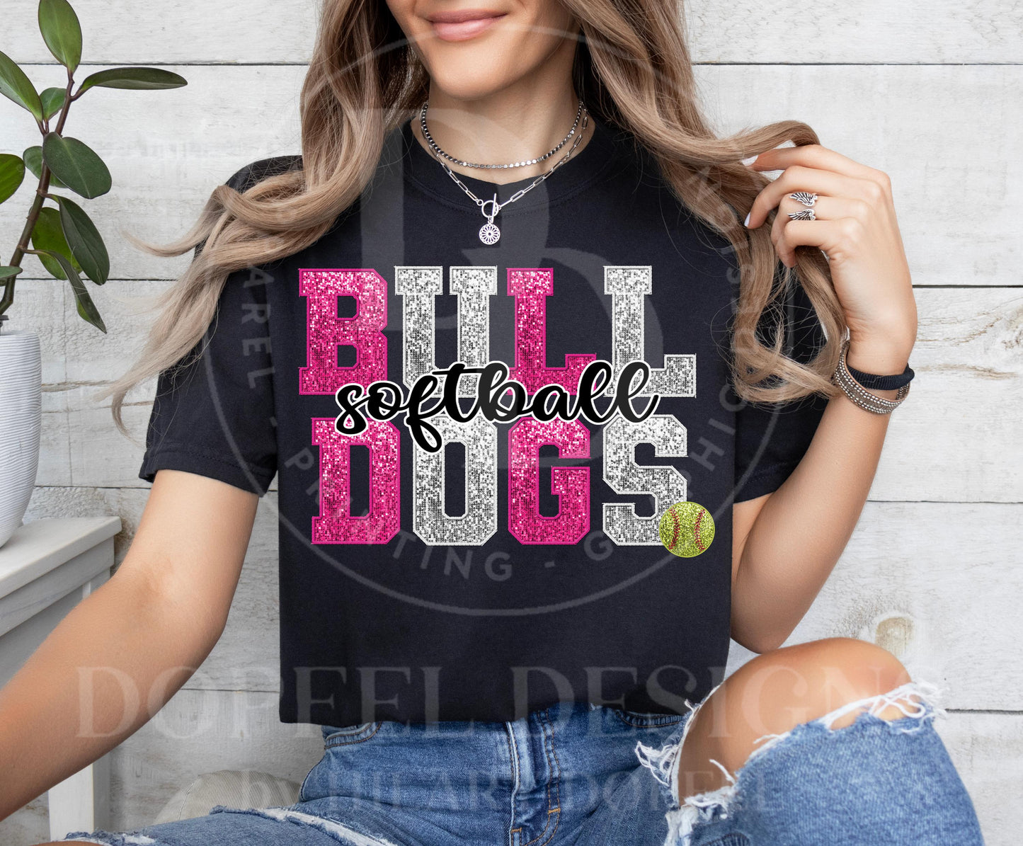 BULLDOGS Softball Pink Out Faux Sequin Embroidery - Two Digital Downloads
