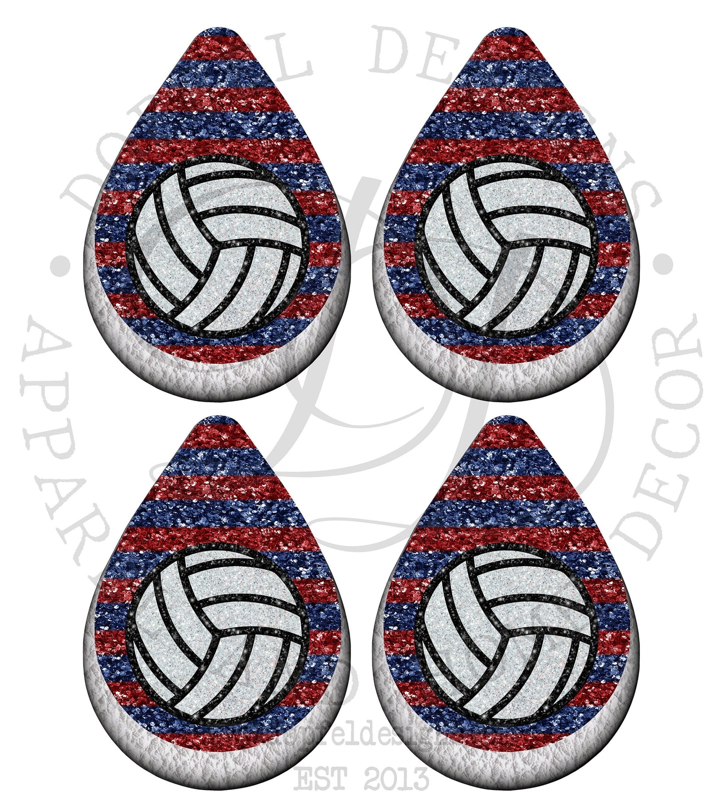 Glitter Volleyball Earrings PNG: Red and Blue Sublimation Design (Digital Download)