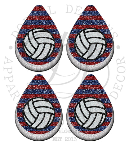 Glitter Volleyball Earrings PNG: Red and Blue Sublimation Design (Digital Download)