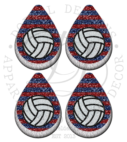 Glitter Volleyball Earrings PNG: Red and Blue Sublimation Design (Digital Download)