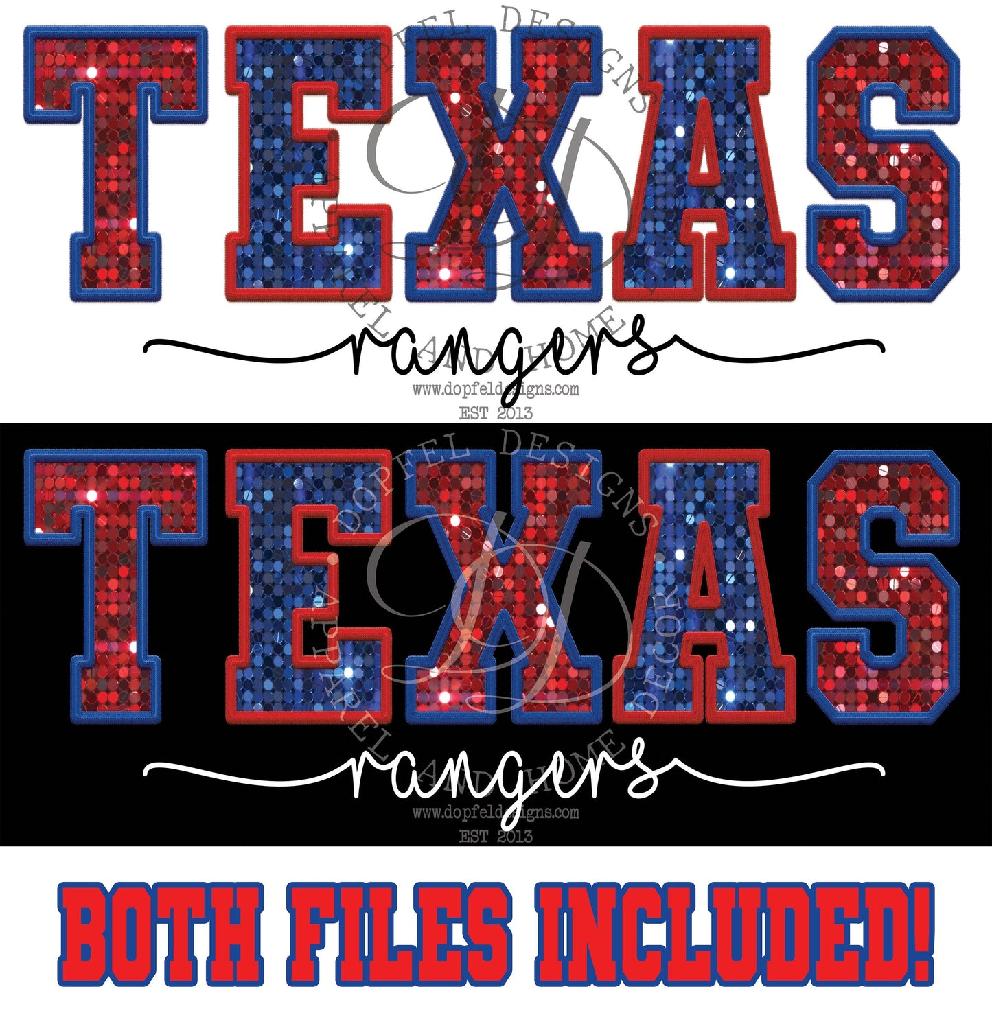 Texas Rangers Baseball Faux Glitter Faux Embroidery Digital Download