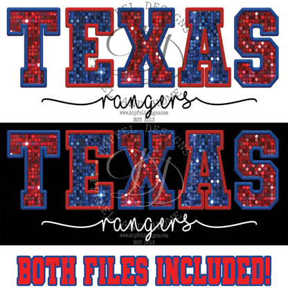 Texas Rangers Baseball Faux Glitter Faux Embroidery Digital Download