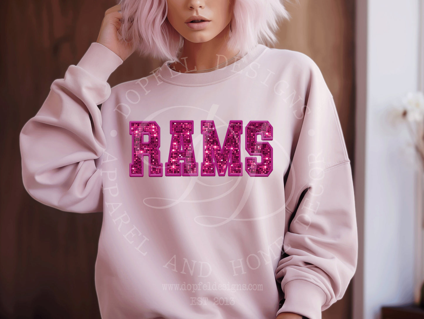 Rams Pink Out Faux Sequin Embroidery Digital Download