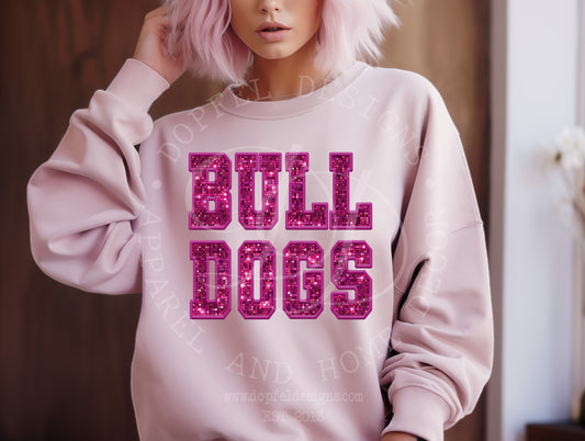 Bulldogs Pink Out Faux Sequin Embroidery Digital Download