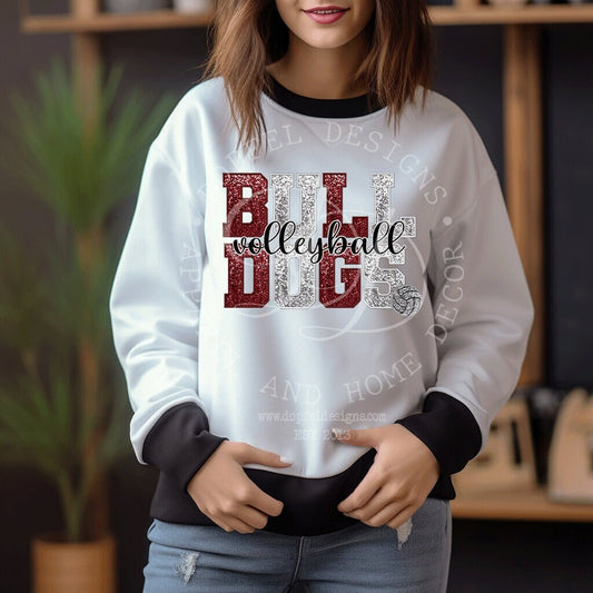 BULLDOGS Volleyball Faux Sequin Embroidery Digital Download