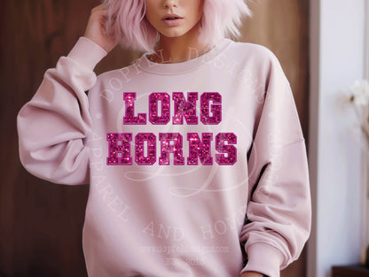 Longhorns Pink Out Faux Sequin Embroidery Digital Download