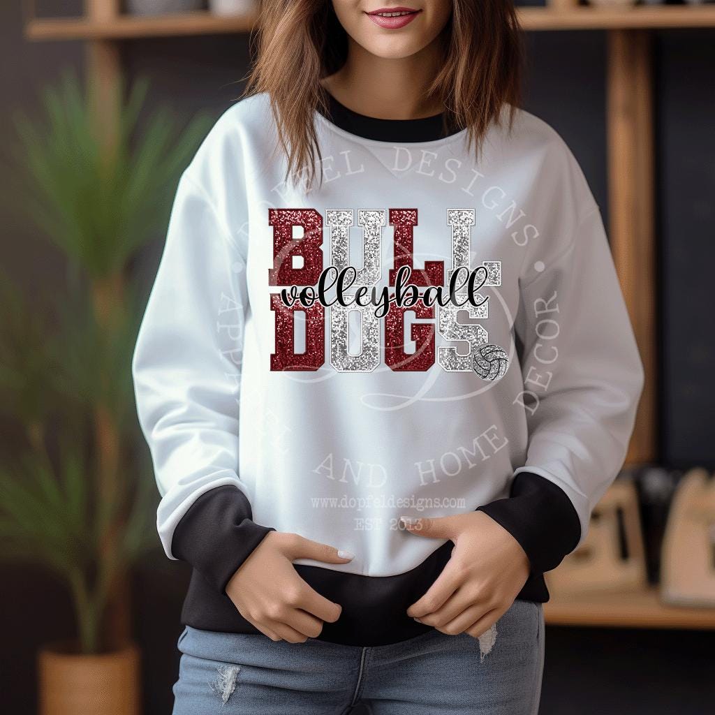 BULLDOGS Volleyball Faux Sequin Embroidery Digital Download