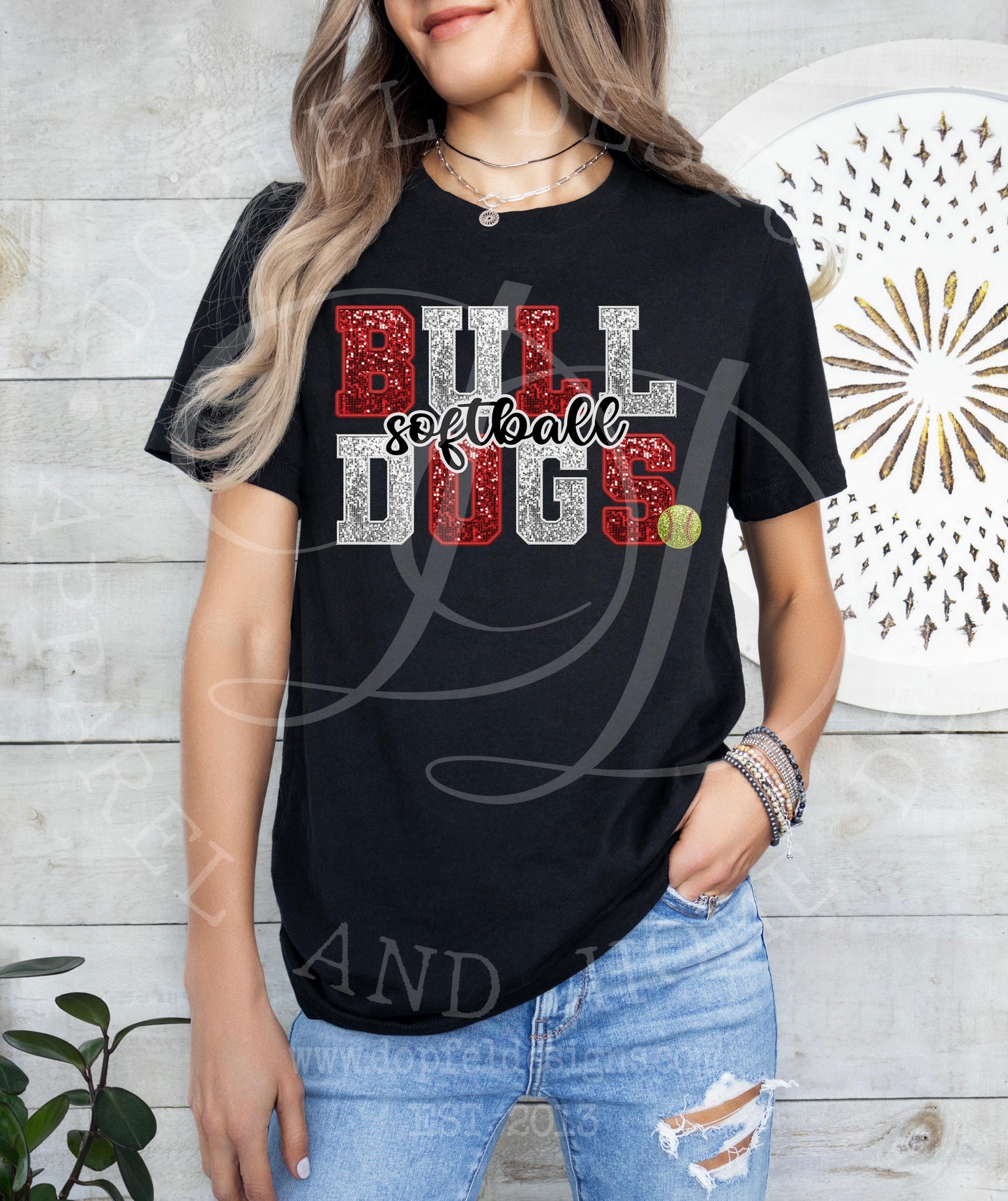 BULLDOGS Softball Faux Sequin Embroidery Digital Download
