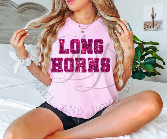 Longhorns Pink Out Faux Sequin Embroidery Digital Download
