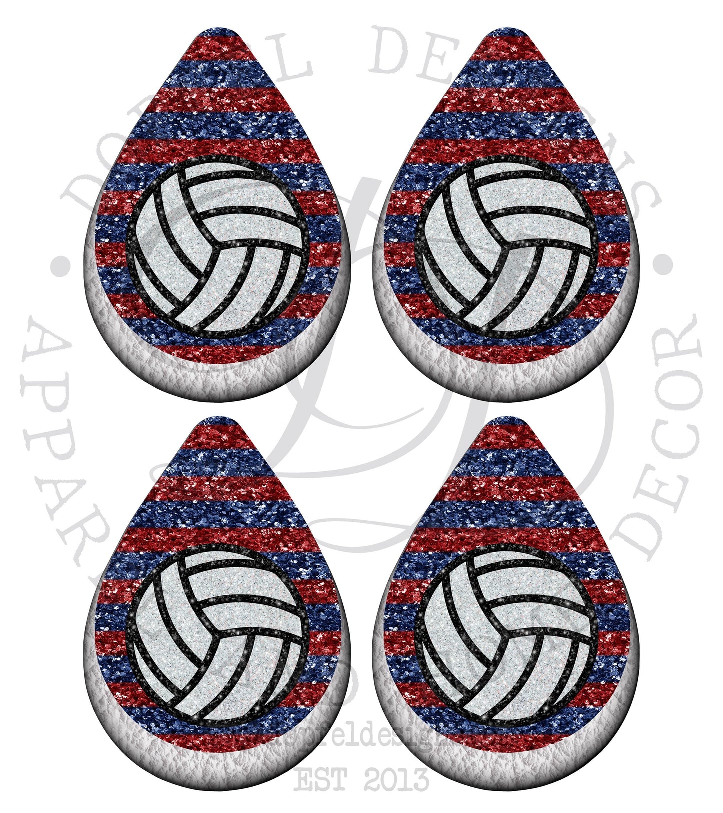 Glitter Volleyball Earrings PNG: Red and Blue Sublimation Design (Digital Download)
