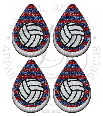 Glitter Volleyball Earrings PNG: Red and Blue Sublimation Design (Digital Download)