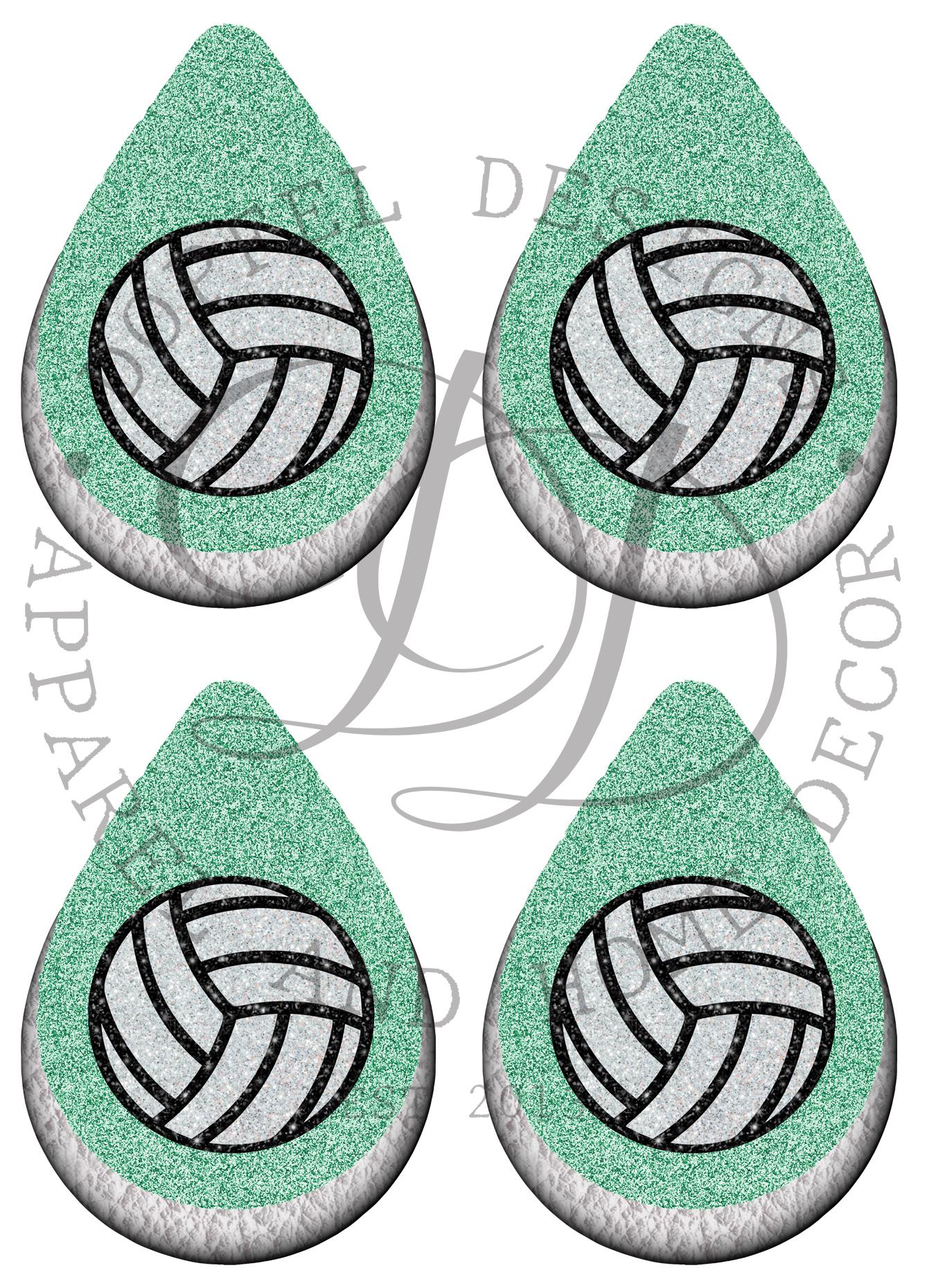 Mint Glitter Volleyball Earrings PNG - Sublimation Design (Digital Download)