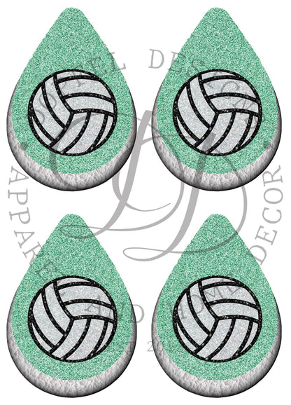 Mint Glitter Volleyball Earrings PNG - Sublimation Design (Digital Download)