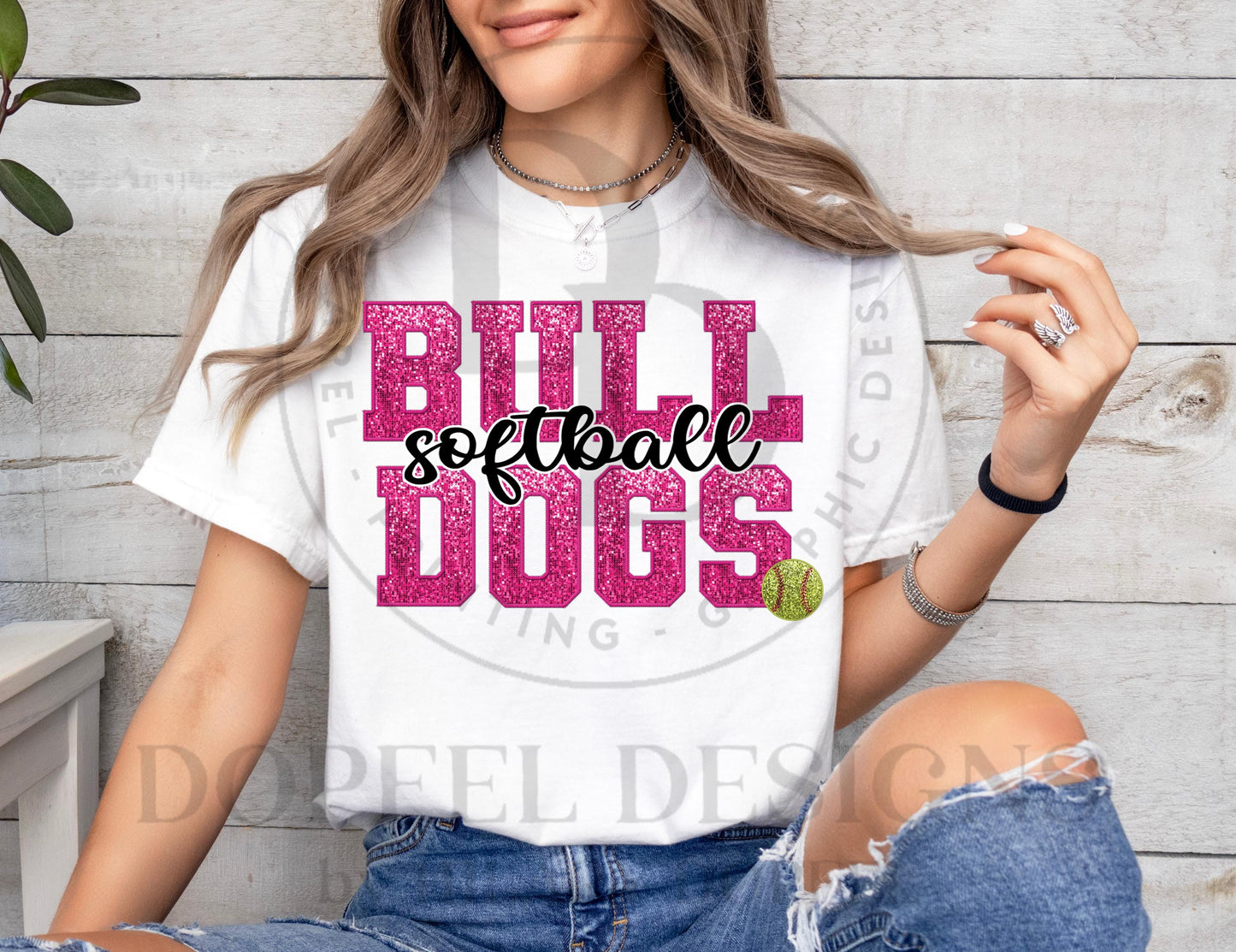 BULLDOGS Softball Pink Out Faux Sequin Embroidery - Two Digital Downloads