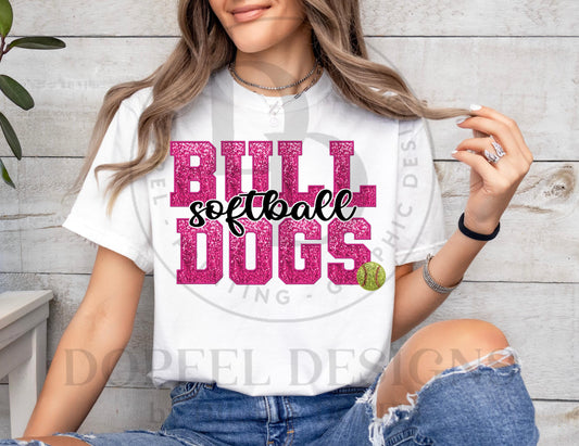 BULLDOGS Softball Pink Out Faux Sequin Embroidery - Two Digital Downloads