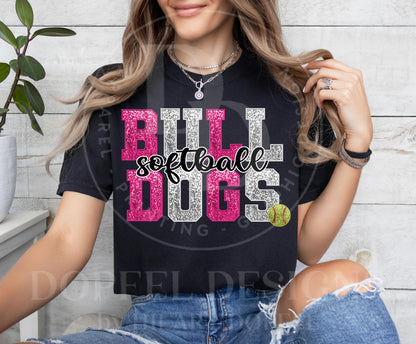 BULLDOGS Softball Pink Out Faux Sequin Embroidery - Two Digital Downloads