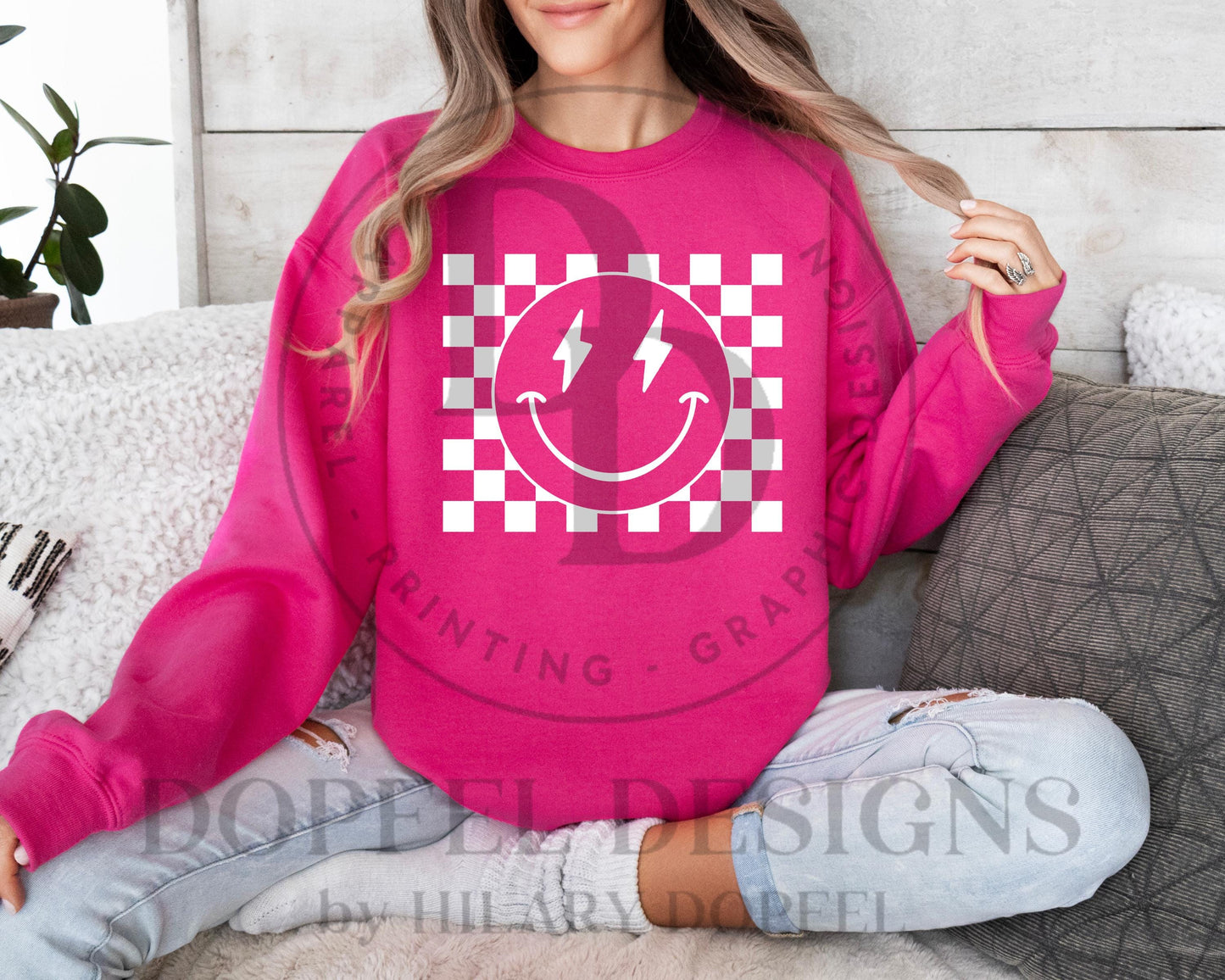 Smiley Face Checkered Lightning Bolt Digital Download