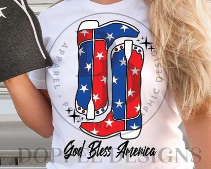 Boots God Bless America 4th of July png Digital Download