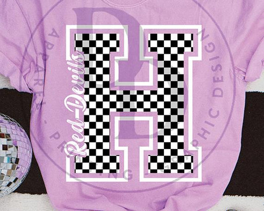 Black and White Checkered H Red Devils Digital Download