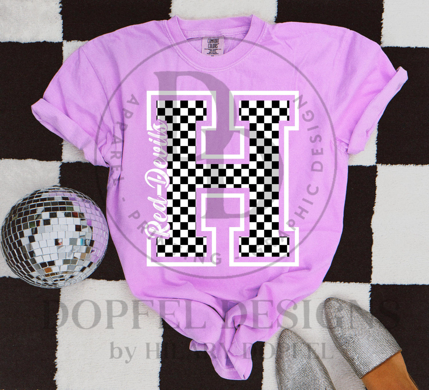 Black and White Checkered H Red Devils Digital Download