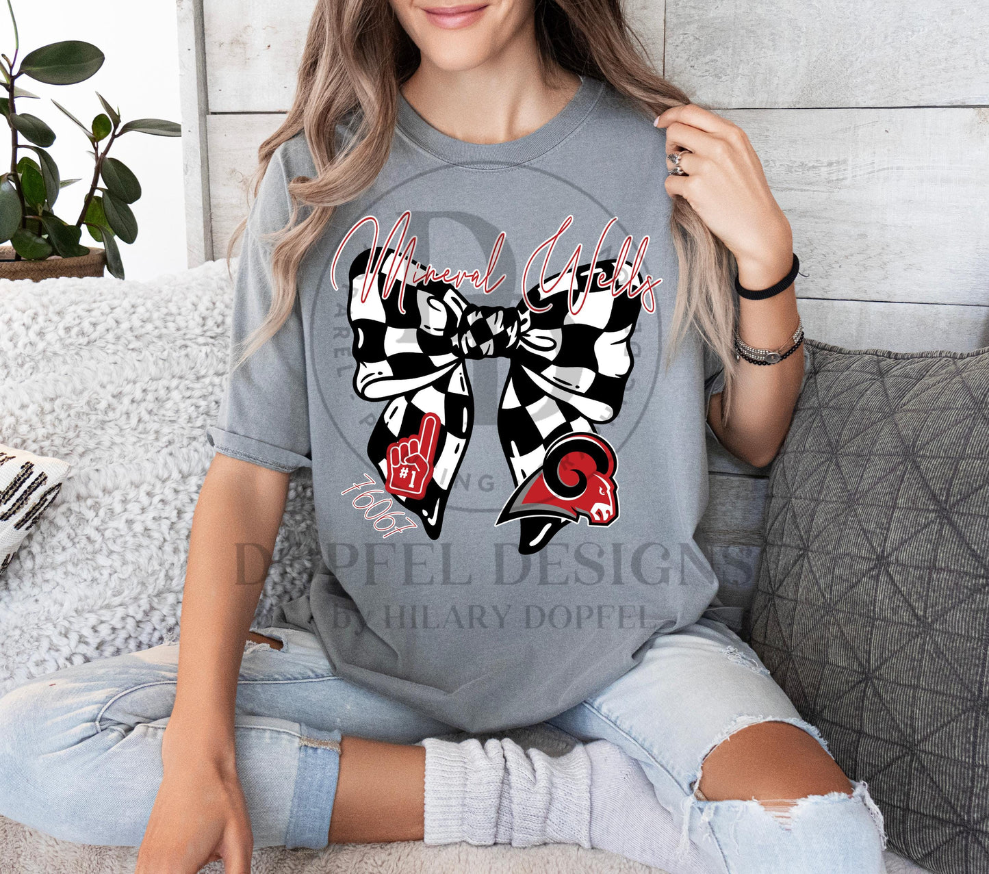 Mineral Wells Rams Checkered Bow Zip Code Coquette Digital Download