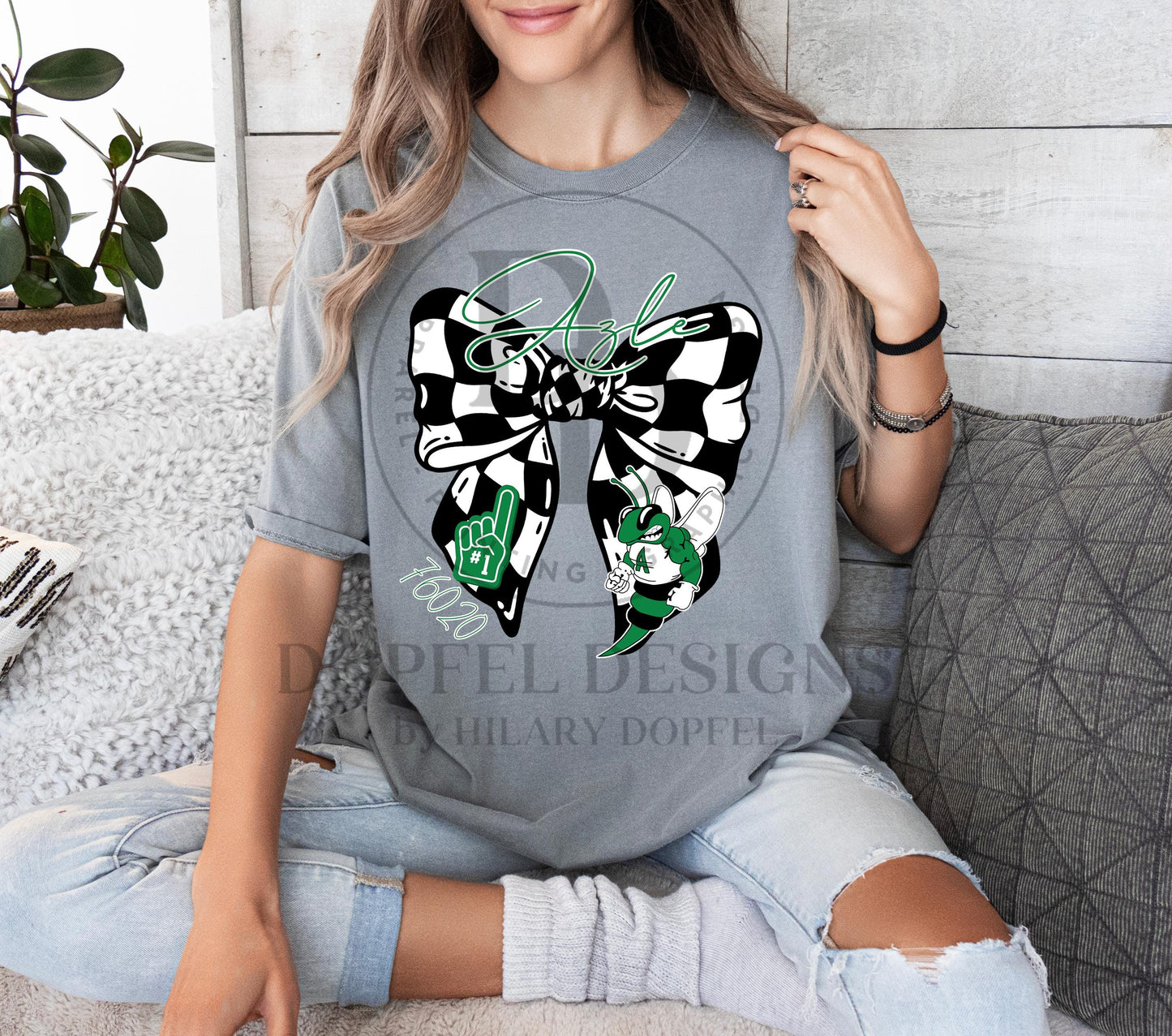 Azle Hornets Checkered Bow Zip Code Coquette Digital Download
